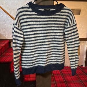 J. Crew Navy Striped Wool Sweater with Elbow Pads